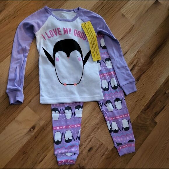 NWT I Love Daddy Lavender Pajamas Peguin Motif - Picture 3 of 4